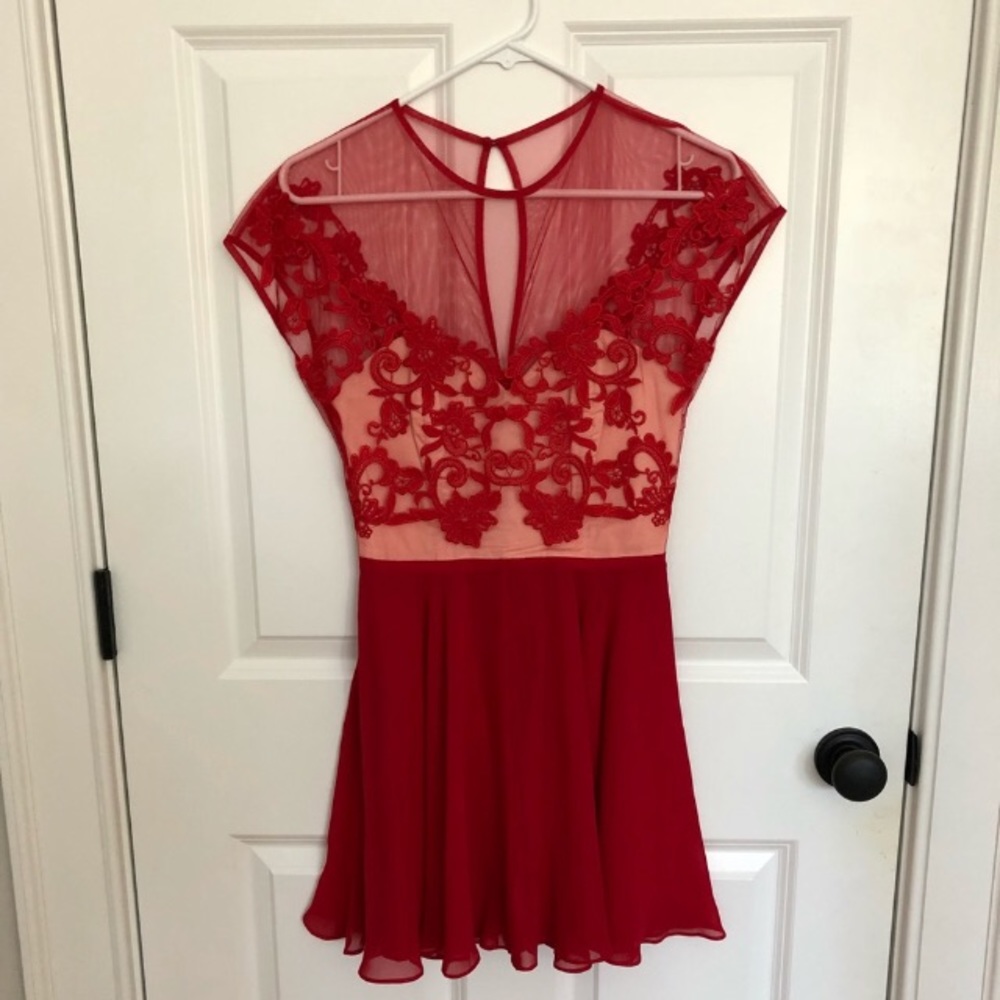 ASOS red lace formal dress